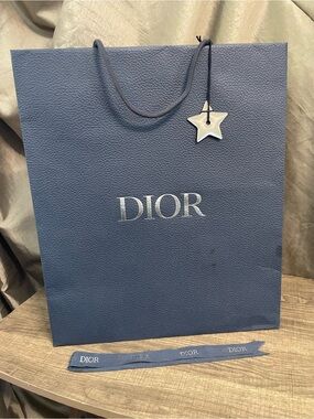 Authentic Dior Navy Blue Textured Paper Gift Shopping Bag Set